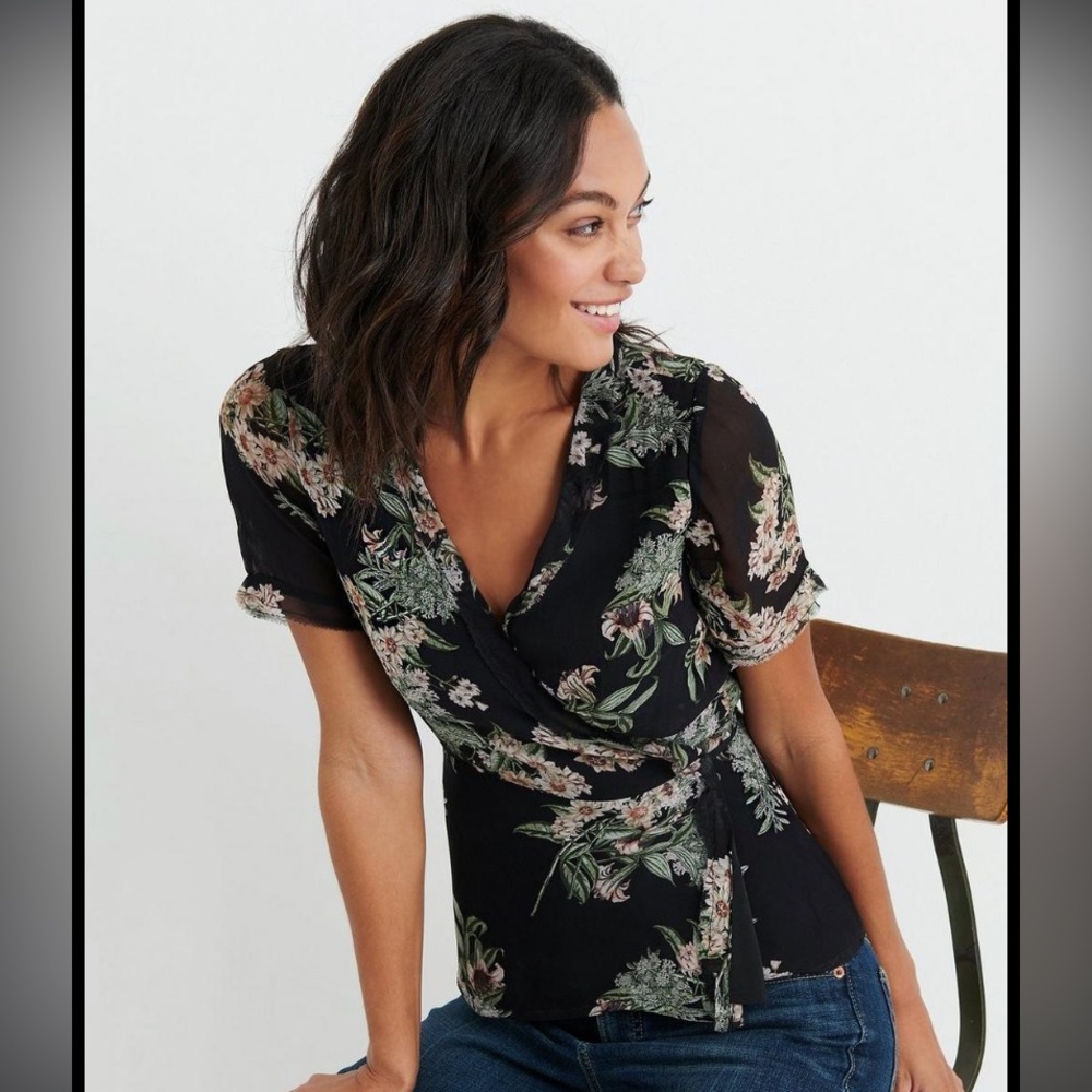 Lucky Brand Floral Printed Wrap Top